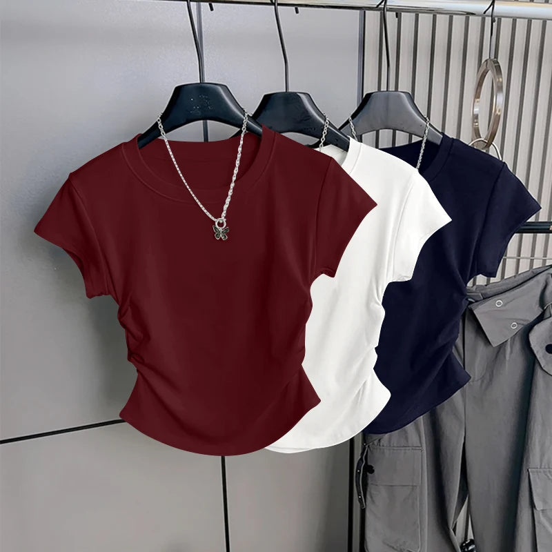 Mjlovers short sleeve round neck T-shirt in soft fabric, featuring a classic fit and simple design, displayed on a plain background.