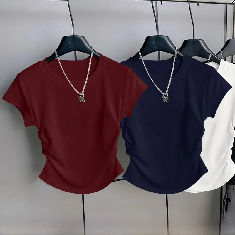 Mjlovers short sleeve round neck T-shirt in a solid color, casual fit, displayed on a hanger.