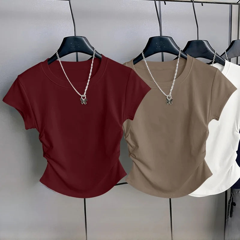 Mjlovers short sleeve round neck T-shirt in a solid color, displayed flat on a white background.