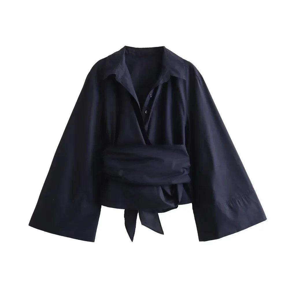 Mjlovers kimono wrap blouse in soft fabric with long sleeves and floral pattern, stylish and comfortable for casual wear