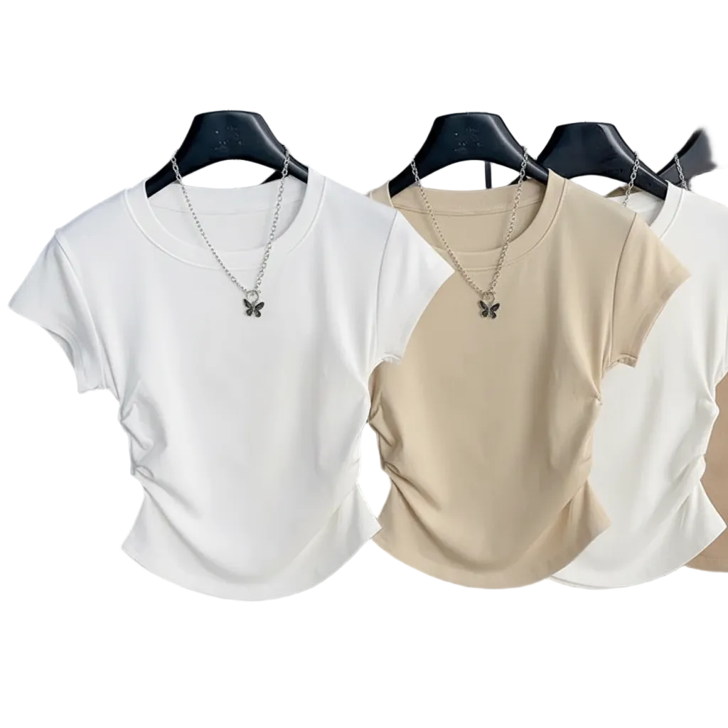 Mjlovers short sleeve round neck T-shirt in white, showing a close-up of the fabric and neckline design.