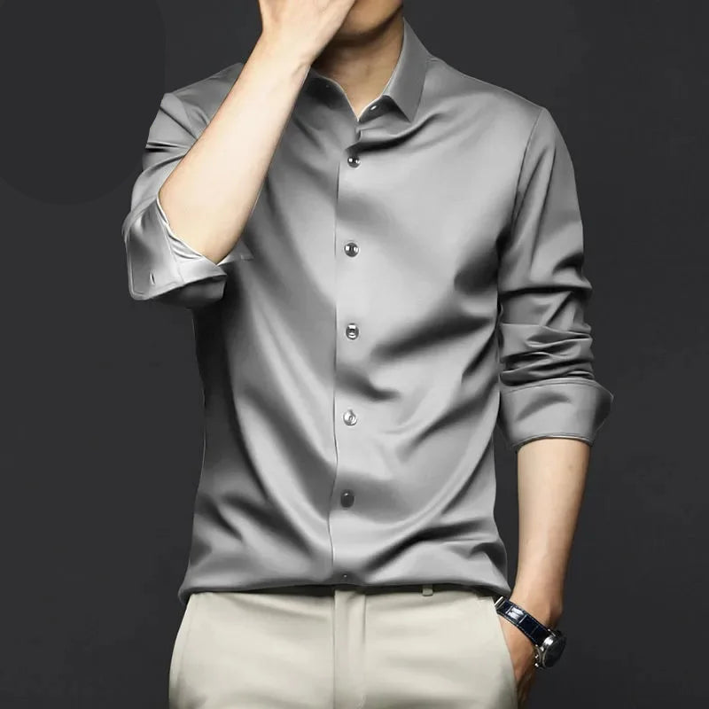 Men's wrinkle-resistant dress shirt by mjlovers, featuring a tailored fit and classic collar, suitable for formal or business wear.