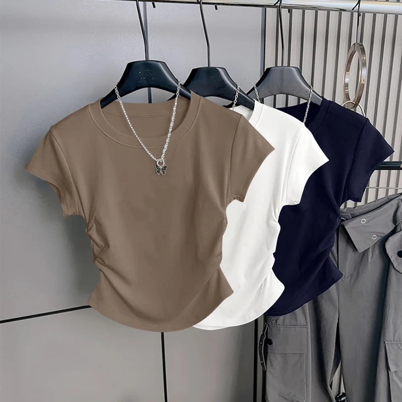 Mjlovers short sleeve round neck T-shirt in solid color, casual fit, and comfortable fabric, displayed flat on a white background.