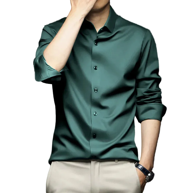 Men's wrinkle-resistant dress shirt by mjlovers, showcasing a classic fit and smooth fabric in a professional style.