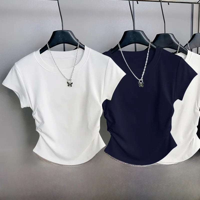 Mjlovers short sleeve round neck T-shirt in soft fabric, featuring a classic fit and simple design, displayed on a white background.