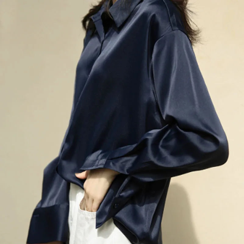 Apricot long sleeve blouse by mjlovers featuring a soft fabric and stylish design, shown on a model.