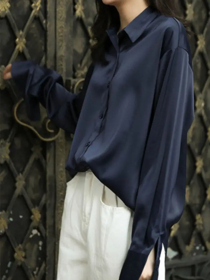Apricot long sleeve blouse by mjlovers, featuring a soft fabric and stylish design, perfect for casual or office wear.