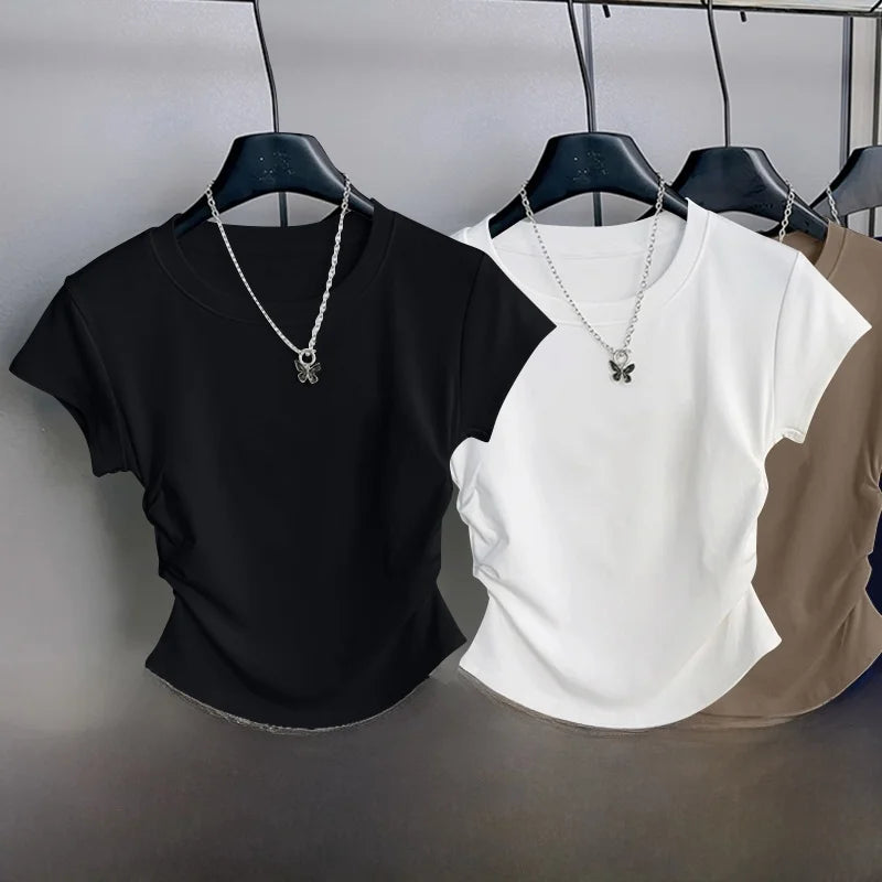 Mjlovers short sleeve round neck T-shirt in soft fabric, displayed on a hanger with a plain background.