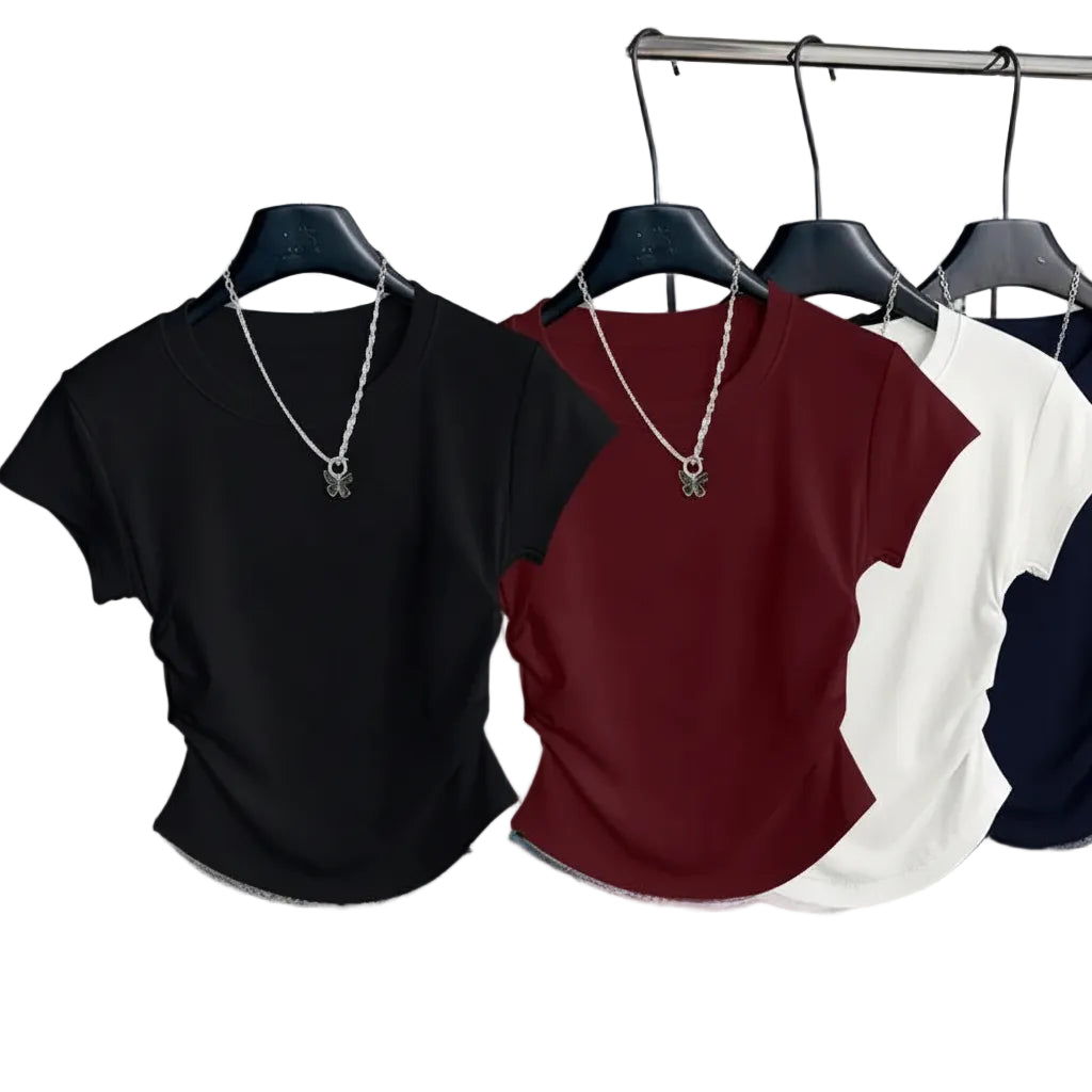 Mjlovers short sleeve round neck T-shirt in a solid color, casual fit, displayed flat on a white background.