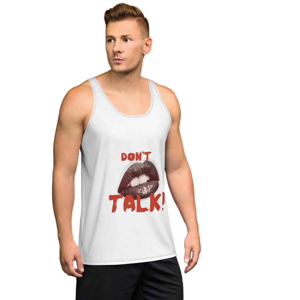 White men's tank top featuring a colorful Lip Emoji graphic print, casual streetwear style by mjlovers.