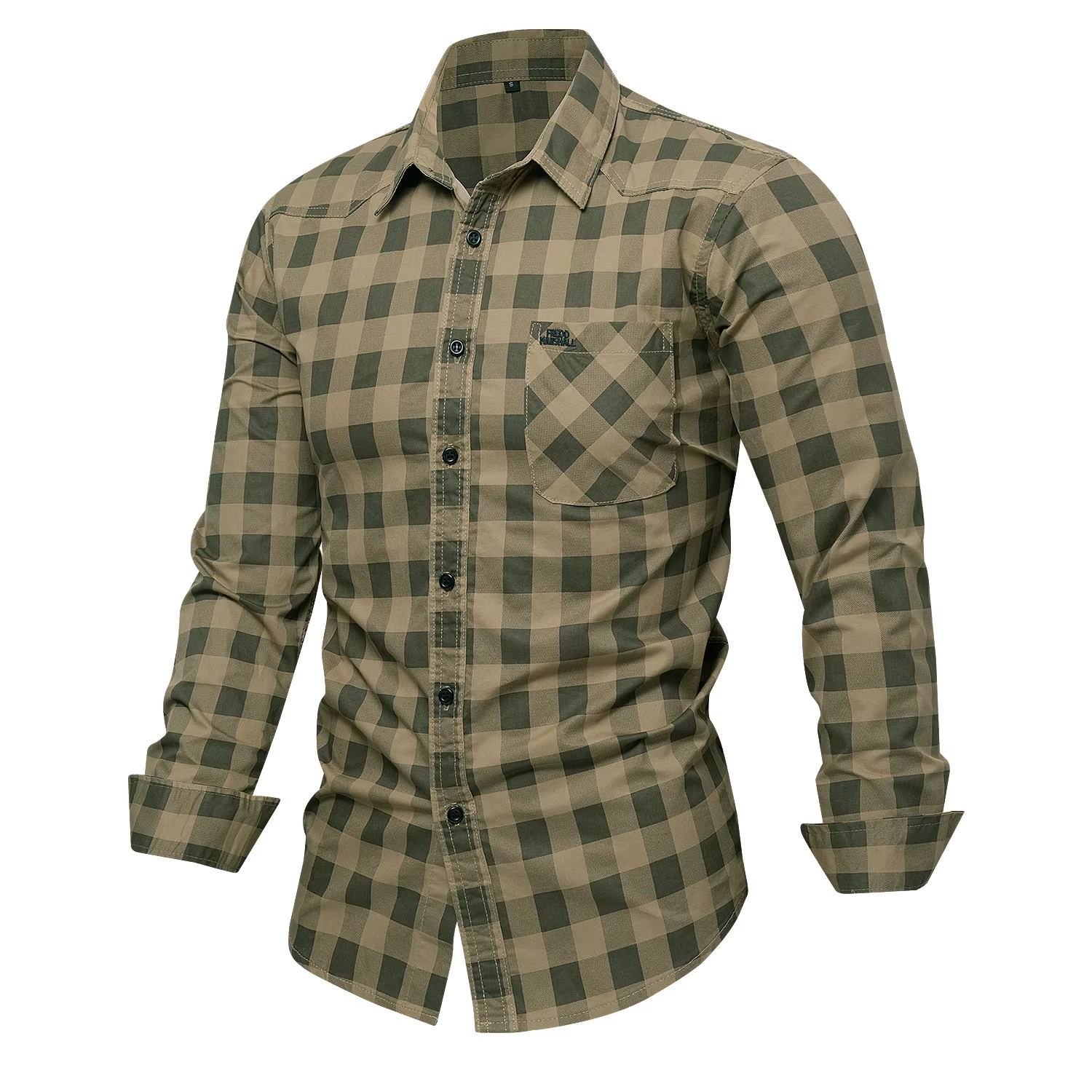 Men's long sleeve checked shirt by mjlovers, featuring a classic plaid pattern and button-up design.