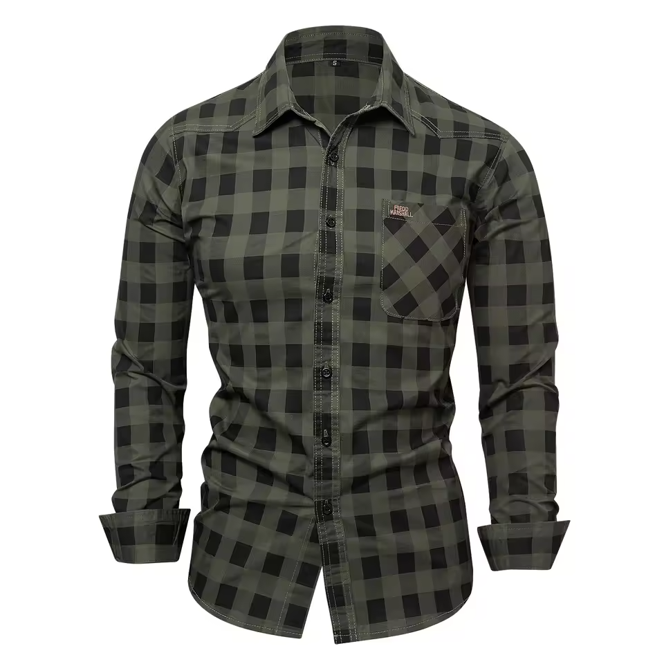 Men's long sleeve checked shirt by mjlovers, featuring a stylish plaid pattern and button-down front.