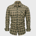 Men's long sleeve checked shirt by mjlovers, featuring a classic plaid pattern in blue and white.