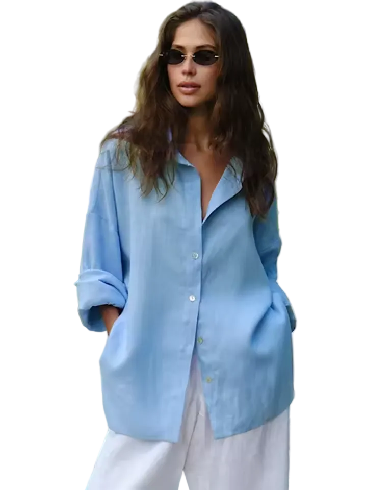 Cotton Spring Diana shirt by mjlovers, featuring a stylish spring design in soft cotton fabric, displayed on a hanger.