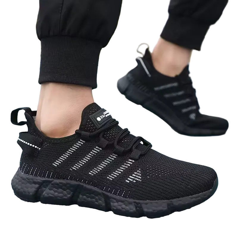 Men's casual sport shoes by mjlovers featuring black and white athletic sneakers with breathable fabric and comfortable soles.