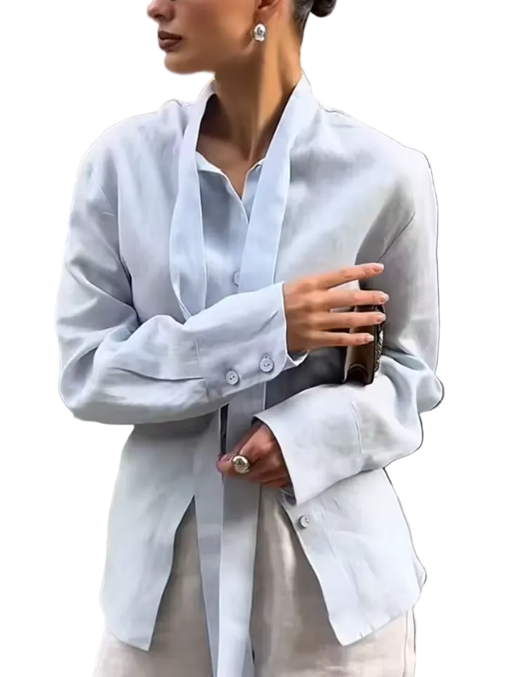 Autumn cotton tie belt for women blouse by mjlovers, featuring a stylish fabric belt detail on a light-colored blouse.