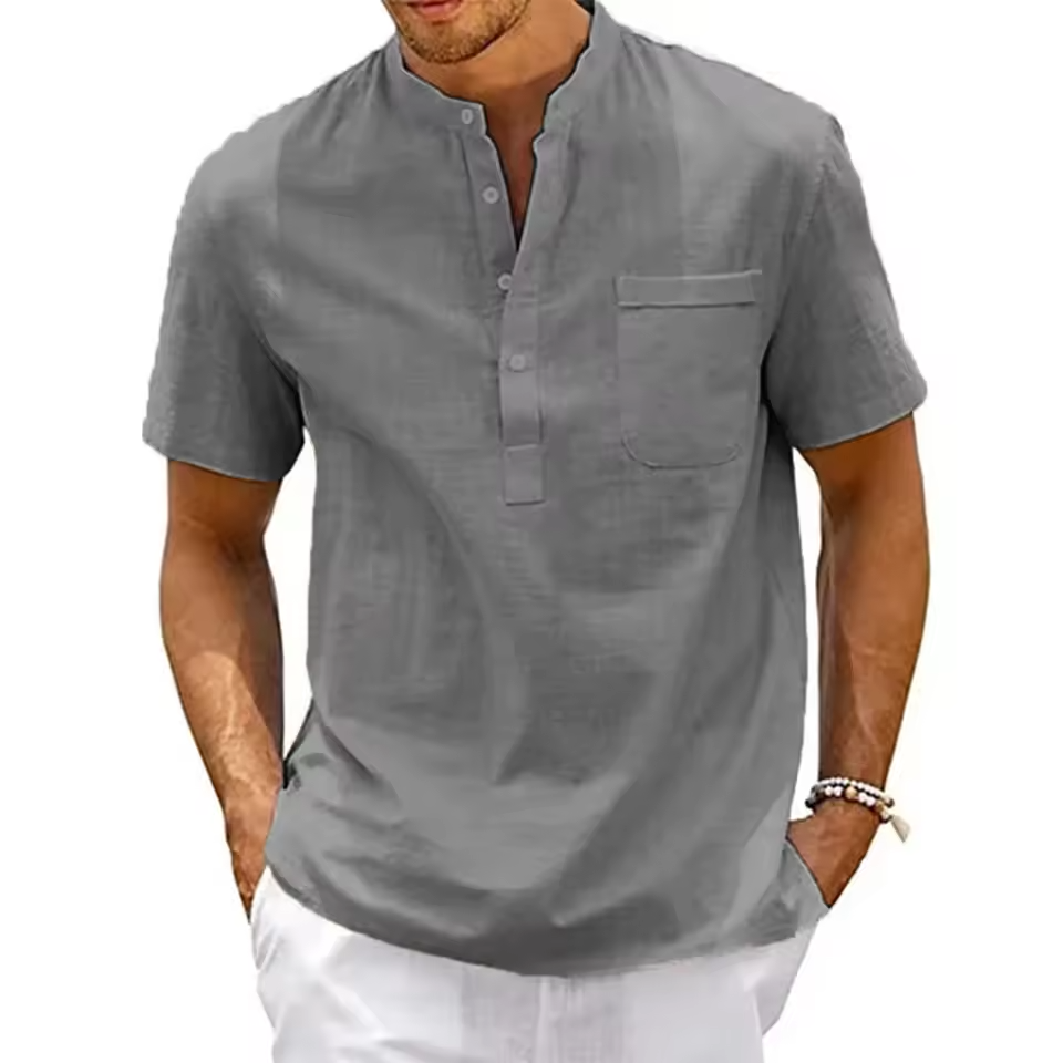 Men's pure linen shirt by mjlovers, light and breathable in a relaxed fit, shown in a stylish white color.
