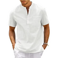 Men's pure linen shirt by mjlovers, light and breathable fabric, shown in a relaxed fit with a classic collar and button-front design.