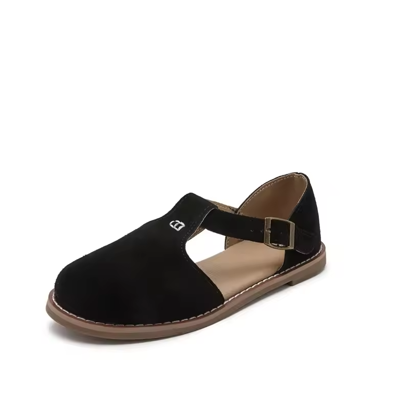 Mjlovers women's leather sandals featuring open toes and ankle straps, stylish and comfortable for casual wear.