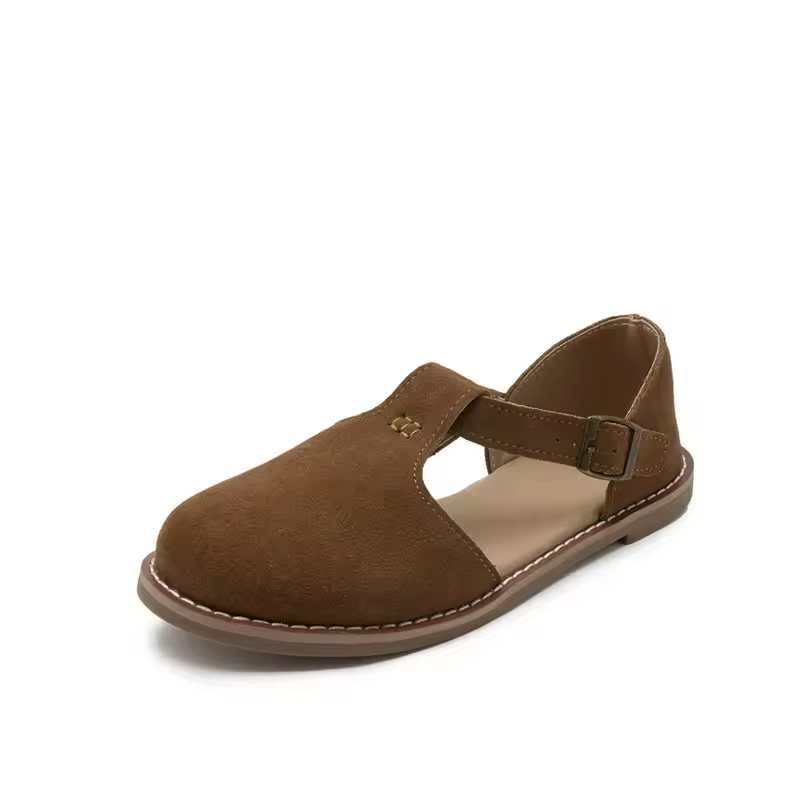 Leather women's sandals by mjlovers featuring open-toe design and ankle straps, displayed on a neutral background.