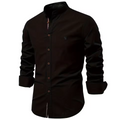 Mjlovers long sleeve shirt in soft fabric, featuring a classic fit with a button-up front and collar, worn by a person.