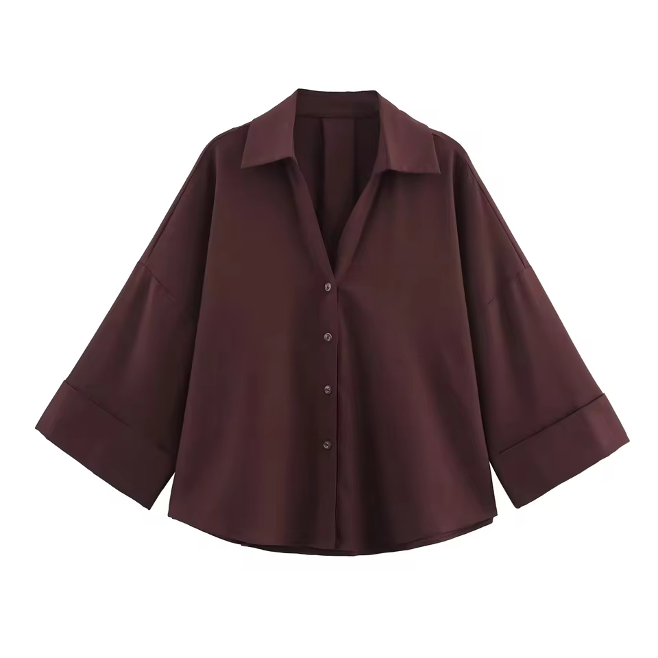 Mjlovers trendy women's wide sleeve commute shirt, featuring a relaxed fit and stylish design with wide sleeves.
