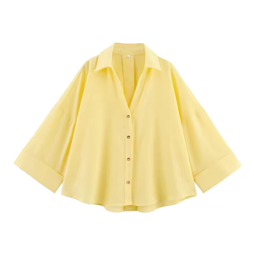 Mjlovers trendy women's commute wide sleeve shirt in light fabric, featuring a loose fit and stylish wide sleeves.