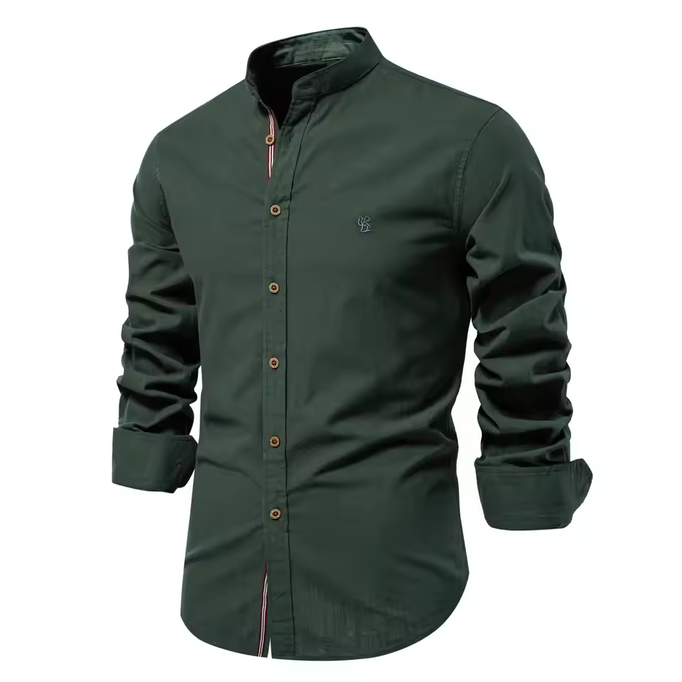 Mjlovers long sleeve shirt in soft fabric, featuring a classic fit with a button-down front and stylish collar, shown in light color.