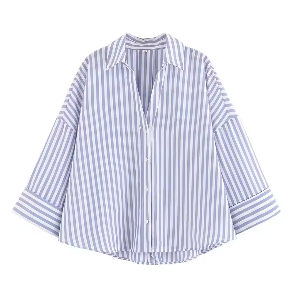 Mjlovers trendy women's commute wide sleeve shirt featuring relaxed fit and stylish design, shown in a light fabric with wide sleeves.