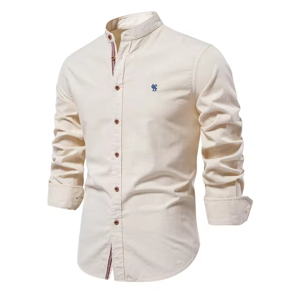 Mjlovers long sleeve shirt in soft fabric, shown in a neutral color, with a classic fit and button-up design.
