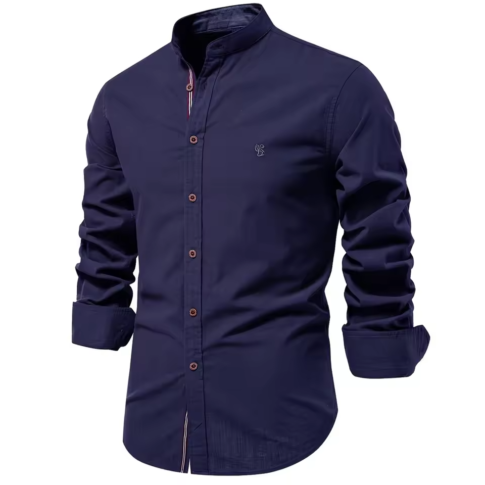 Mjlovers long sleeve shirt displayed on a hanger with a classic fit and solid color design.