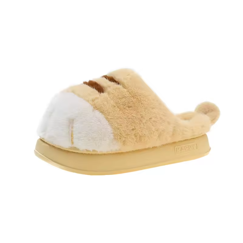 Pink cat-shaped slippers for women by mjlovers, featuring adorable feline design and cozy plush material.