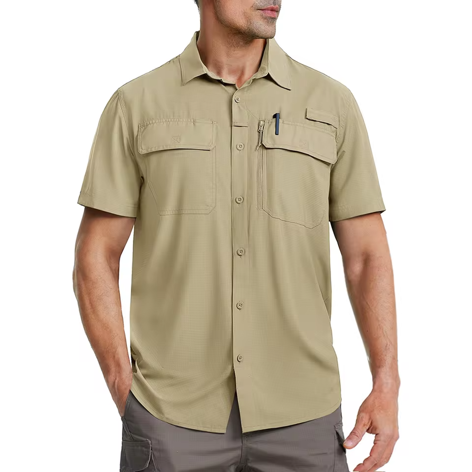 Mjlovers quick dry short sleeve collar shirt in lightweight fabric, featuring a classic collar and short sleeves, suitable for casual wear.