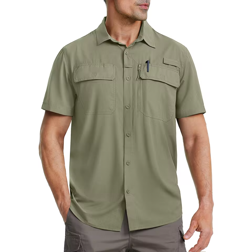 Mjlovers quick dry short sleeve collar shirt in lightweight fabric, featuring a classic collar and button-front design.