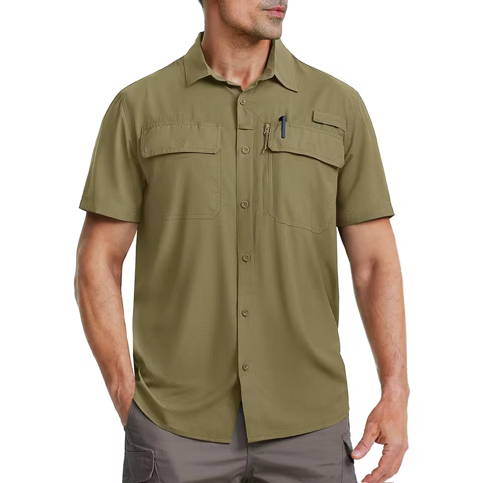 Mjlovers quick dry short sleeve collar shirt in lightweight fabric, shown on a model with a classic fit and button-up front.