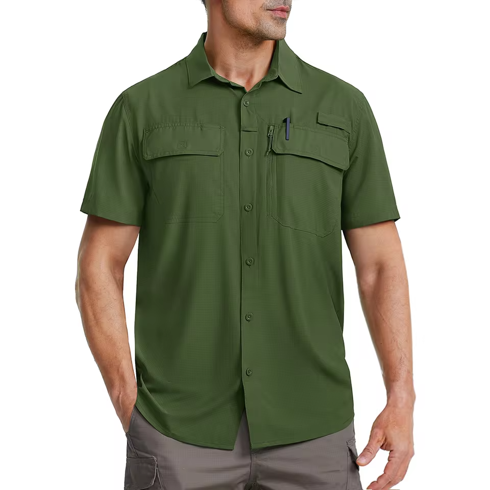 Mjlovers quick dry short sleeve collar shirt in lightweight fabric, shown in a relaxed fit with a button-down collar.
