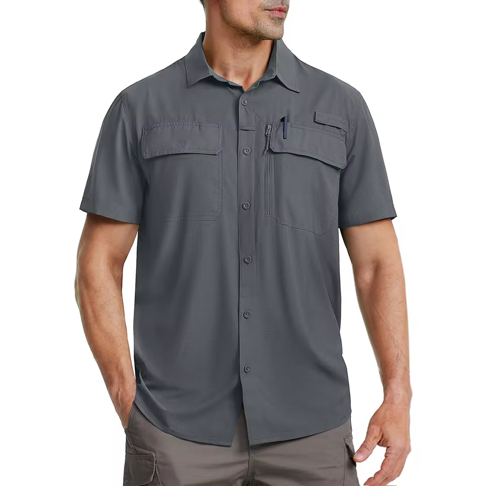 Mjlovers quick dry short sleeve collar shirt in lightweight fabric, featuring a classic collar and breathable design for casual wear.