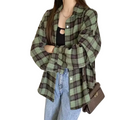 Women's oversized plaid shirt by mjlovers, featuring a classic checkered pattern and relaxed fit in soft fabric.