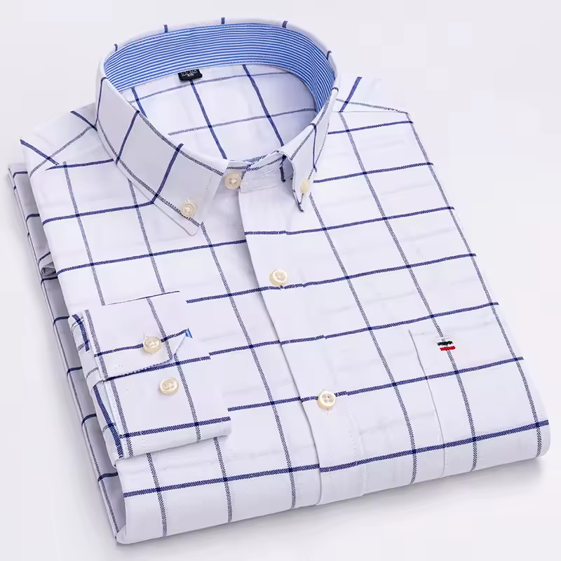 Mjlovers cotton button-down dress shirt in classic white with collar and long sleeves, displayed on a hanger.