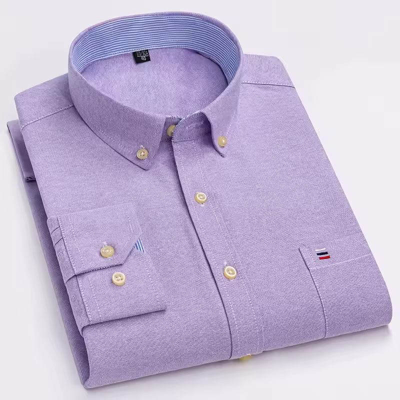 Mjlovers cotton button-down dress shirt in classic white, shown on a hanger with a close-up of fabric and button details.