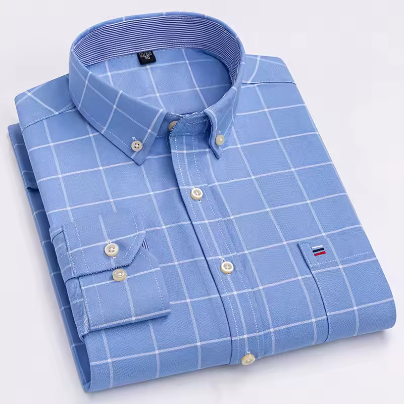 Mjlovers cotton button-down dress shirt in classic white with a spread collar and long sleeves, displayed on a hanger.