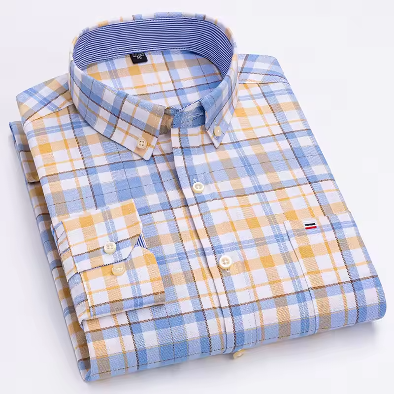 Mjlovers cotton button-down dress shirt in light blue, featuring a classic collar and front buttons, displayed flat.
