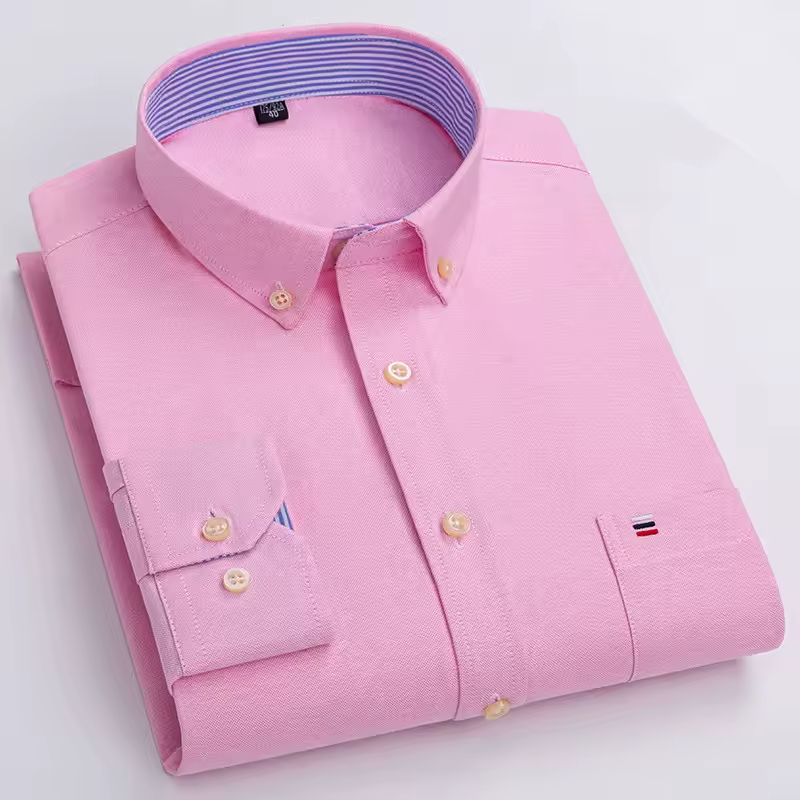 Mjlovers cotton button-down dress shirt, white with classic collar and long sleeves, displayed on a hanger.