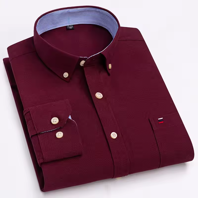 Mjlovers cotton button-down dress shirt displayed on a hanger, showcasing its classic collar and smooth fabric texture.