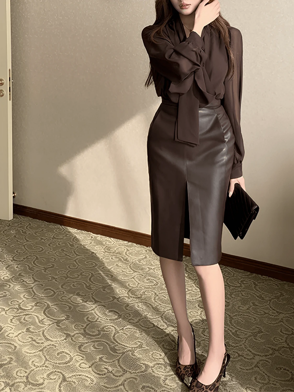 Elegant loose women's business shirt by mjlovers, shown in a classic, flowing design suitable for professional attire.